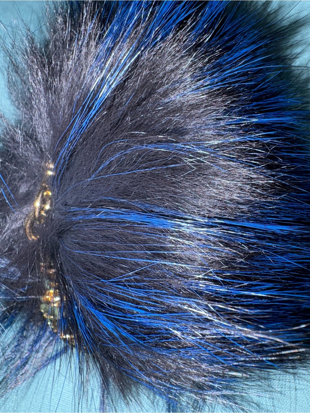 NWOT Michael Kors Fur Pom Keychain in black with navy with Gold Hardware - Picture 2 of 3